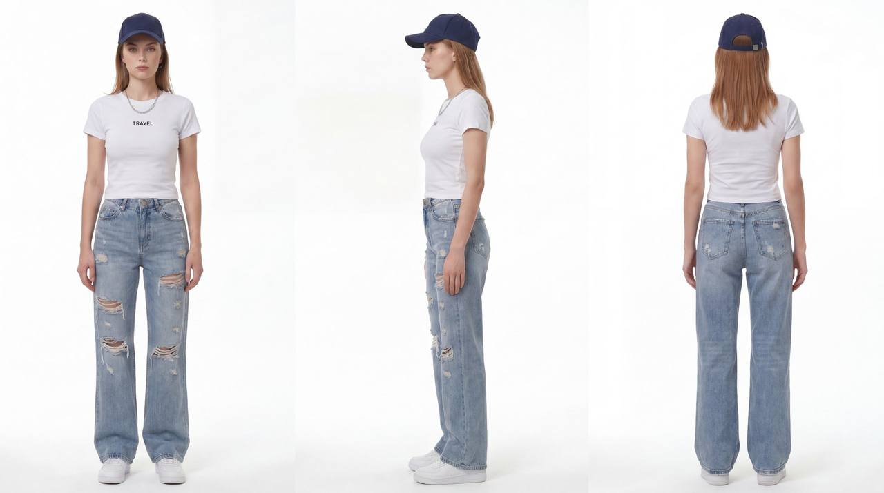 人物三视图 · 帽子女生的服装与轮廓